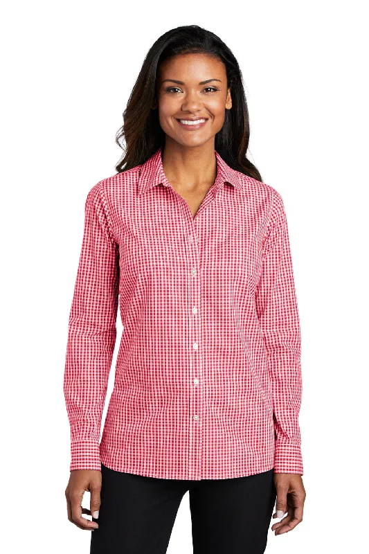 Port Authority Womens Broadcloth Gingham Wrinkle Resistant Long Sleeve Button Down Shirt - Rich Red/White - Closeout Casual Slouchy Short Sleeve Port Authority Womens Broadcloth Gingham Wrinkle Resistant Long Sleeve Button Down Shirt - Rich Red/White - Closeout Casual Slouchy Short Sleeve