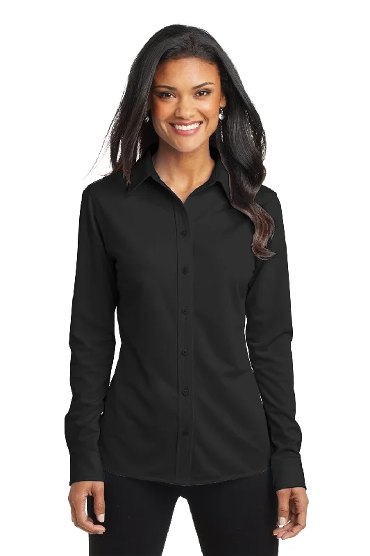 Port Authority Womens Dimension Moisture Wicking Long Sleeve Button Down Shirt - Black Stylish Short Sleeve Top Port Authority Womens Dimension Moisture Wicking Long Sleeve Button Down Shirt - Black Stylish Short Sleeve Top