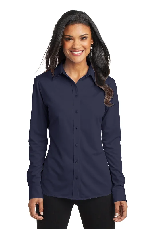 Port Authority Womens Dimension Moisture Wicking Long Sleeve Button Down Shirt - Dark Navy Blue Elegant Longline Short Shirt Port Authority Womens Dimension Moisture Wicking Long Sleeve Button Down Shirt - Dark Navy Blue Elegant Longline Short Shirt