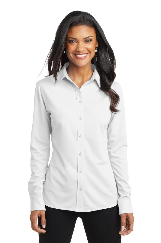 Port Authority Womens Dimension Moisture Wicking Long Sleeve Button Down Shirt - White Chic Button-Up Short Shirt Port Authority Womens Dimension Moisture Wicking Long Sleeve Button Down Shirt - White Chic Button-Up Short Shirt