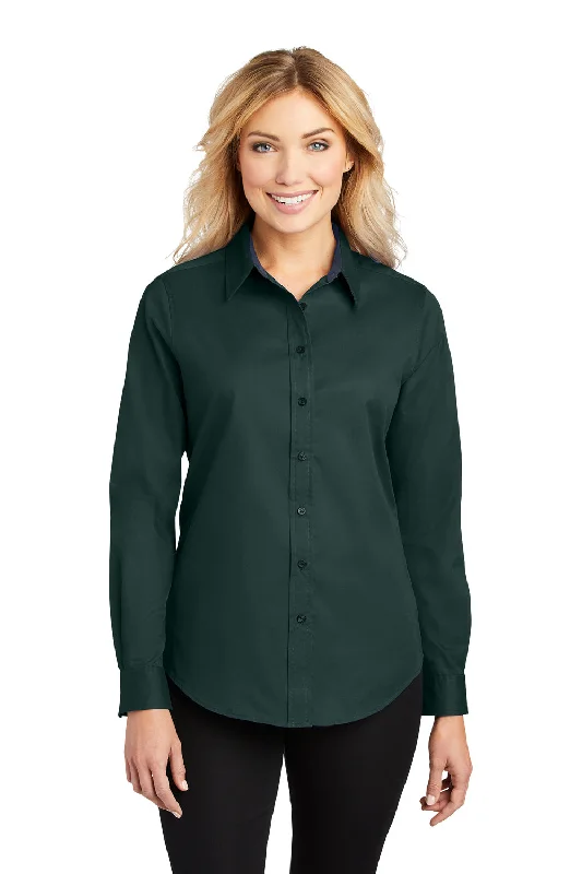 Port Authority Womens Easy Care Wrinkle Resistant Long Sleeve Button Down Shirt - Dark Green Comfortable Peplum Short Shirt Port Authority Womens Easy Care Wrinkle Resistant Long Sleeve Button Down Shirt - Dark Green Comfortable Peplum Short Shirt