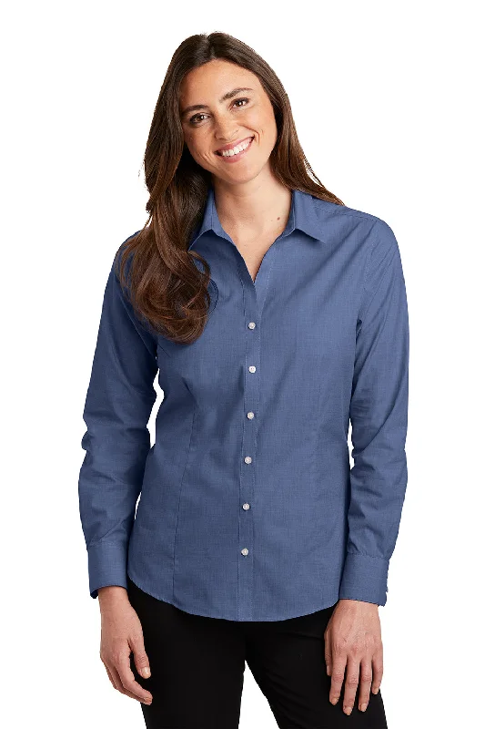 Port Authority Womens Easy Care Wrinkle Resistant Long Sleeve Button Down Shirt - Deep Blue Relaxed Cotton Short Blouse Port Authority Womens Easy Care Wrinkle Resistant Long Sleeve Button Down Shirt - Deep Blue Relaxed Cotton Short Blouse