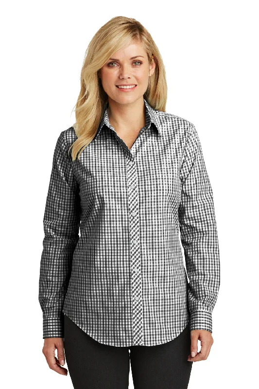 Port Authority Womens Easy Care Wrinkle Resistant Long Sleeve Button Down Shirt - Black/Charcoal Grey - Closeout Casual Loose Short Sleeve Port Authority Womens Easy Care Wrinkle Resistant Long Sleeve Button Down Shirt - Black/Charcoal Grey - Closeout Casual Loose Short Sleeve