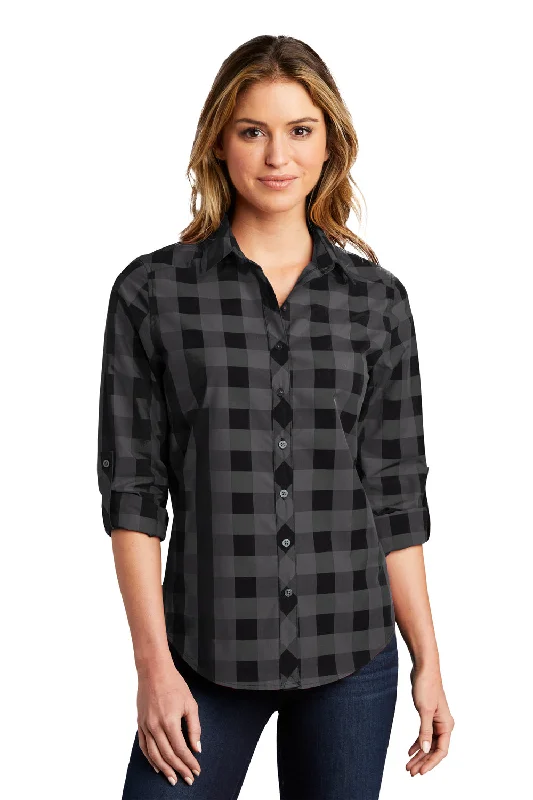 Port Authority Womens Everyday Plaid Long Sleeve Button Down Shirt - Black Cozy Striped Short Sleeve Port Authority Womens Everyday Plaid Long Sleeve Button Down Shirt - Black Cozy Striped Short Sleeve