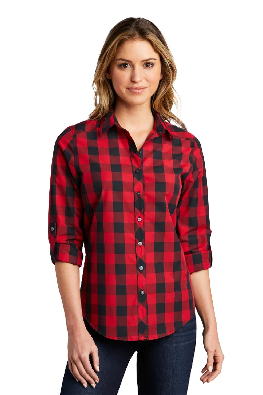 Port Authority Womens Everyday Plaid Long Sleeve Button Down Shirt - Rich Red Relaxed Button-Down Short Shirt Port Authority Womens Everyday Plaid Long Sleeve Button Down Shirt - Rich Red Relaxed Button-Down Short Shirt