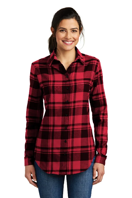 Port Authority Womens Flannel Long Sleeve Button Down Shirt - Engine Red/Black Fashionable Plaid Short Sleeve Port Authority Womens Flannel Long Sleeve Button Down Shirt - Engine Red/Black Fashionable Plaid Short Sleeve