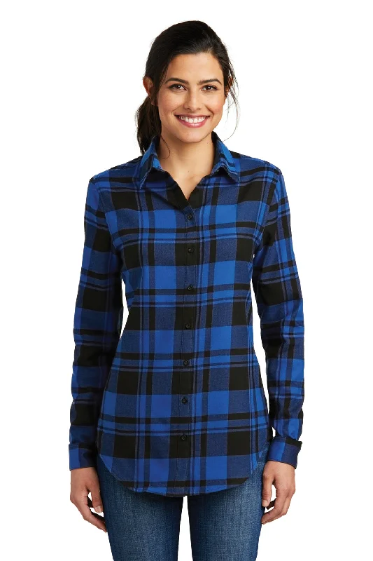 Port Authority Womens Flannel Long Sleeve Button Down Shirt - Royal Blue/Black Elegant Draped Short Sleeve Port Authority Womens Flannel Long Sleeve Button Down Shirt - Royal Blue/Black Elegant Draped Short Sleeve