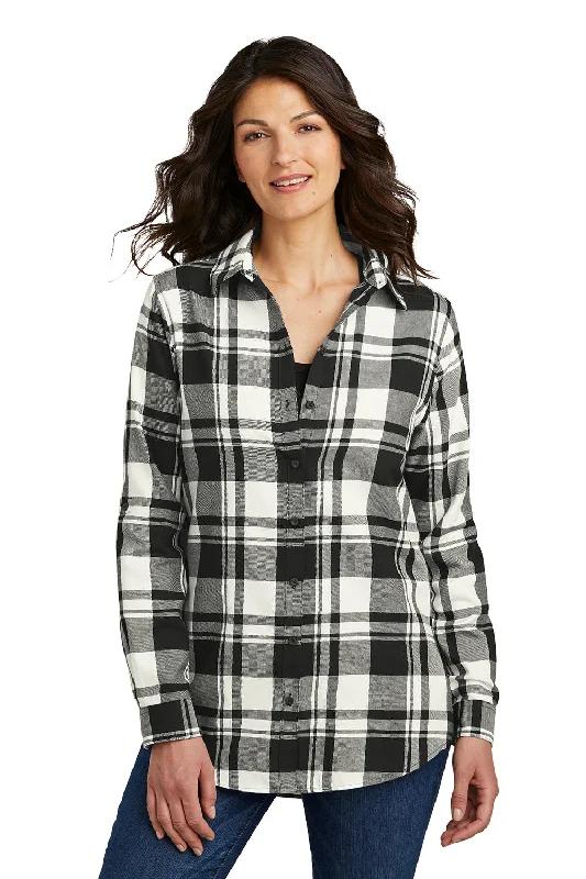 Port Authority Womens Flannel Long Sleeve Button Down Shirt - Snow White/Black Elegant Button-Down Short Shirt Port Authority Womens Flannel Long Sleeve Button Down Shirt - Snow White/Black Elegant Button-Down Short Shirt