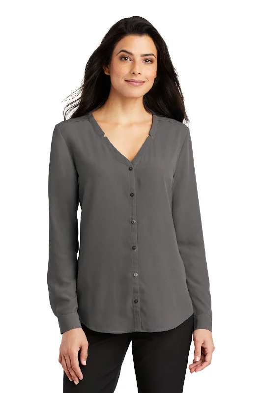 Port Authority Womens Long Sleeve Button Down Shirt - Sterling Grey Stylish Round Neck Shirt Port Authority Womens Long Sleeve Button Down Shirt - Sterling Grey Stylish Round Neck Shirt