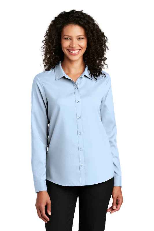 Port Authority Womens Performance Moisture Wicking Long Sleeve Button Down Shirt - Cloud Blue Chic V-Neck Short Blouse Port Authority Womens Performance Moisture Wicking Long Sleeve Button Down Shirt - Cloud Blue Chic V-Neck Short Blouse