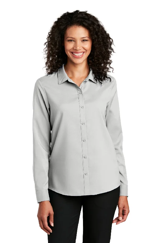 Port Authority Womens Performance Moisture Wicking Long Sleeve Button Down Shirt - Silver Grey Trendy Ruffled Short Sleeve Port Authority Womens Performance Moisture Wicking Long Sleeve Button Down Shirt - Silver Grey Trendy Ruffled Short Sleeve