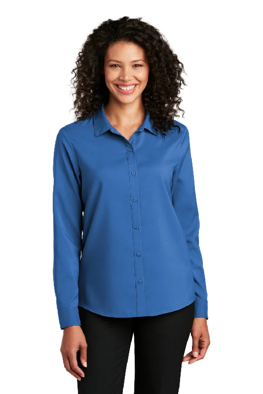 Port Authority Womens Performance Moisture Wicking Long Sleeve Button Down Shirt - True Blue Trendy Floral Print Tee Port Authority Womens Performance Moisture Wicking Long Sleeve Button Down Shirt - True Blue Trendy Floral Print Tee