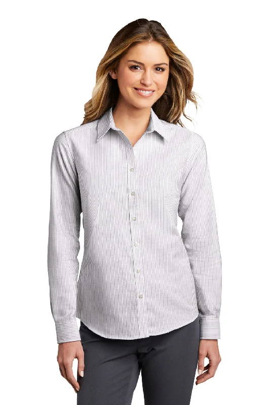 Port Authority Womens SuperPro Wrinkle Resistant Long Sleeve Button Down Shirt - Gusty Grey/White - Closeout Comfortable Summer Short Shirt Port Authority Womens SuperPro Wrinkle Resistant Long Sleeve Button Down Shirt - Gusty Grey/White - Closeout Comfortable Summer Short Shirt