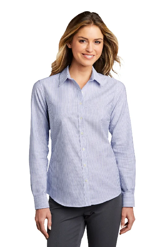Port Authority Womens SuperPro Wrinkle Resistant Long Sleeve Button Down Shirt - Oxford Blue/White - Closeout Trendy Turtleneck Short Shirt Port Authority Womens SuperPro Wrinkle Resistant Long Sleeve Button Down Shirt - Oxford Blue/White - Closeout Trendy Turtleneck Short Shirt