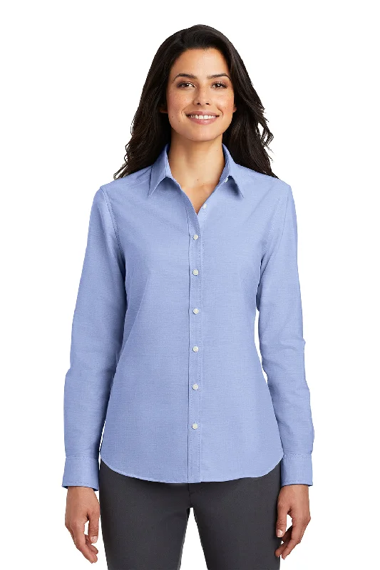 Port Authority Womens SuperPro Oxford Wrinkle Resistant Long Sleeve Button Down Shirt - Oxford Blue Comfortable Flowing Short Sleeve Port Authority Womens SuperPro Oxford Wrinkle Resistant Long Sleeve Button Down Shirt - Oxford Blue Comfortable Flowing Short Sleeve