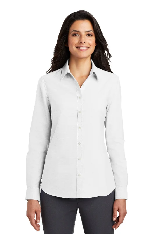 Port Authority Womens SuperPro Oxford Wrinkle Resistant Long Sleeve Button Down Shirt - White Trendy Summer Short Sleeve Port Authority Womens SuperPro Oxford Wrinkle Resistant Long Sleeve Button Down Shirt - White Trendy Summer Short Sleeve