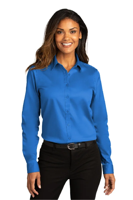 Port Authority Womens SuperPro Wrinkle Resistant React Long Sleeve Button Down Shirt - Strong Blue Comfortable Short Sleeve Tunic Port Authority Womens SuperPro Wrinkle Resistant React Long Sleeve Button Down Shirt - Strong Blue Comfortable Short Sleeve Tunic