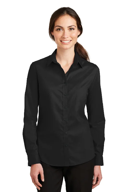Port Authority Womens SuperPro Wrinkle Resistant Long Sleeve Button Down Shirt - Black Fashionable Short Sleeve Shirt Port Authority Womens SuperPro Wrinkle Resistant Long Sleeve Button Down Shirt - Black Fashionable Short Sleeve Shirt