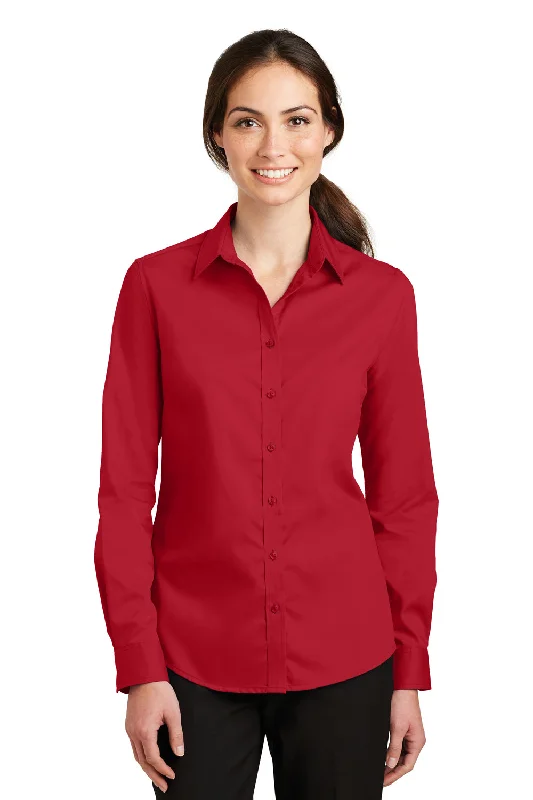Port Authority Womens SuperPro Wrinkle Resistant Long Sleeve Button Down Shirt - Rich Red Casual Button-Down Short Shirt Port Authority Womens SuperPro Wrinkle Resistant Long Sleeve Button Down Shirt - Rich Red Casual Button-Down Short Shirt