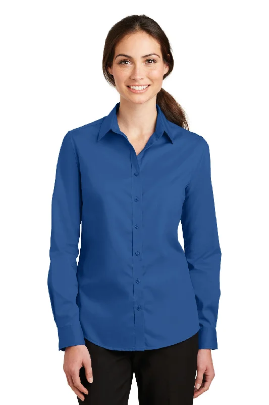 Port Authority Womens SuperPro Wrinkle Resistant Long Sleeve Button Down Shirt - True Blue Stylish Crew Neck Shirt Port Authority Womens SuperPro Wrinkle Resistant Long Sleeve Button Down Shirt - True Blue Stylish Crew Neck Shirt
