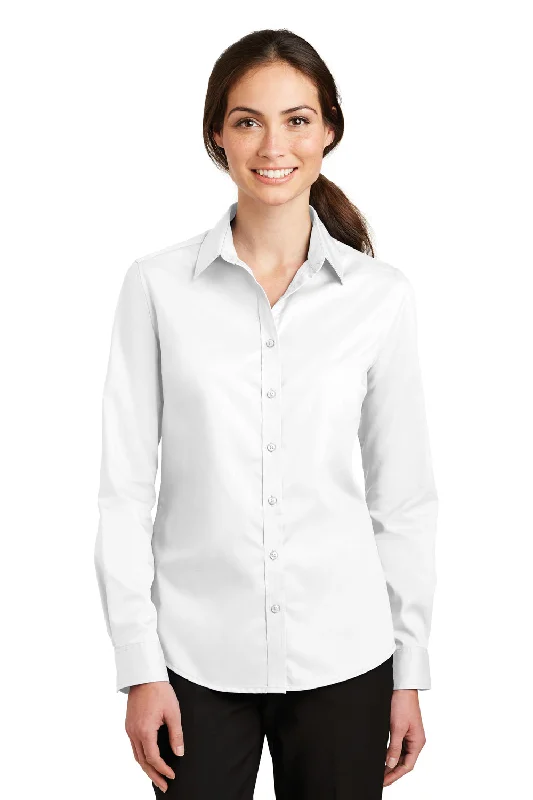 Port Authority Womens SuperPro Wrinkle Resistant Long Sleeve Button Down Shirt - White Classic Short Sleeve Blouse Port Authority Womens SuperPro Wrinkle Resistant Long Sleeve Button Down Shirt - White Classic Short Sleeve Blouse