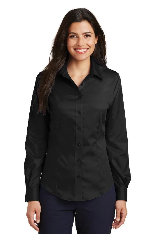 Port Authority Womens Wrinkle Resistant Long Sleeve Button Down Shirt - Black - Closeout Casual Oversized Short Shirt Port Authority Womens Wrinkle Resistant Long Sleeve Button Down Shirt - Black - Closeout Casual Oversized Short Shirt