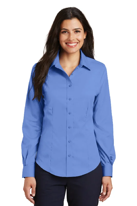 Port Authority Womens Wrinkle Resistant Long Sleeve Button Down Shirt - Ultramarine Blue - Closeout Classic Cropped Short Sleeve Port Authority Womens Wrinkle Resistant Long Sleeve Button Down Shirt - Ultramarine Blue - Closeout Classic Cropped Short Sleeve