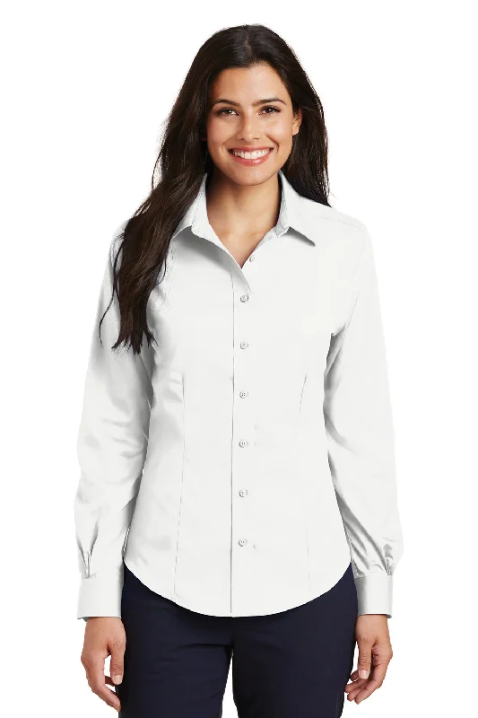 Port Authority Womens Wrinkle Resistant Long Sleeve Button Down Shirt - White - Closeout Casual Cotton Short Shirt Port Authority Womens Wrinkle Resistant Long Sleeve Button Down Shirt - White - Closeout Casual Cotton Short Shirt