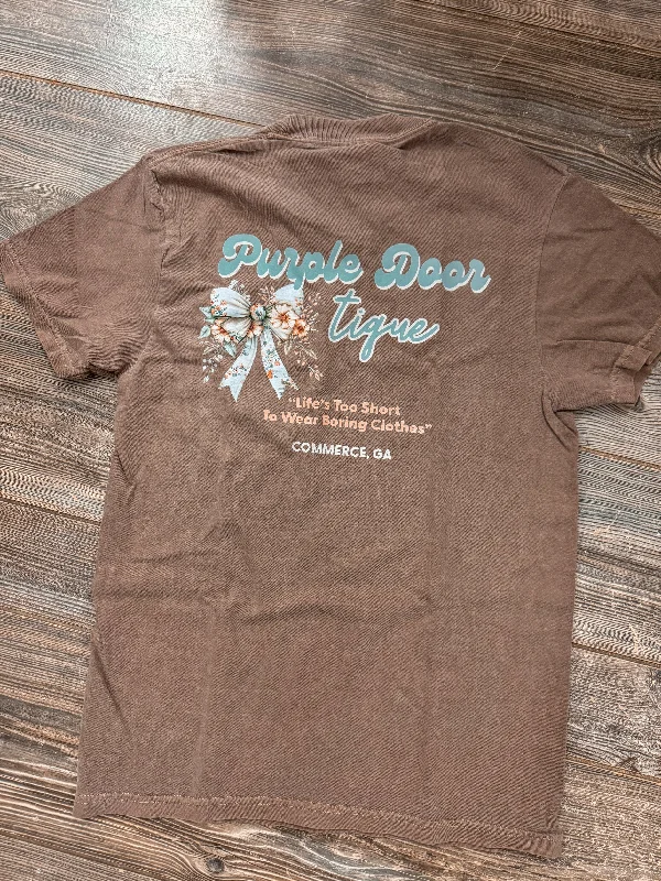 Purple Door Boutique Floral Bow Tee Lace Blend Ribbed Blend Corduroy Blend
