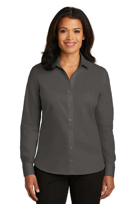 Red House Womens Wrinkle Resistant Long Sleeve Button Down Shirt - Steel Grey - Closeout Fashionable Sheer Short Shirt Red House Womens Wrinkle Resistant Long Sleeve Button Down Shirt - Steel Grey - Closeout Fashionable Sheer Short Shirt