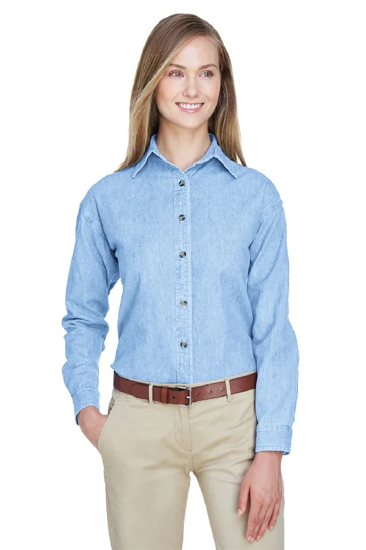 UltraClub Womens Cypress Denim Long Sleeve Button Down Shirt - Light Blue Comfortable Short Sleeve Tee UltraClub Womens Cypress Denim Long Sleeve Button Down Shirt - Light Blue Comfortable Short Sleeve Tee