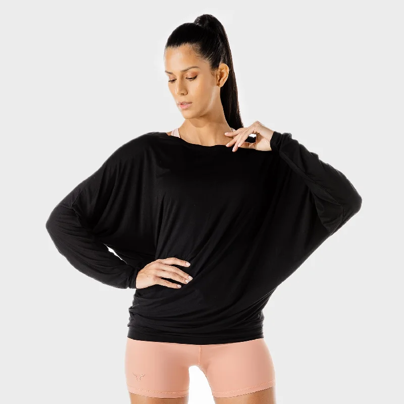Women's Fitness - Drape Tee - Black Print Jacquard Patchwork
