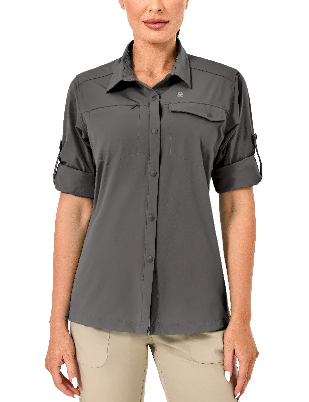 Women's Long Sleeve Travel UPF 50+ Safari Shirt Elegant High-Low Short Shirt