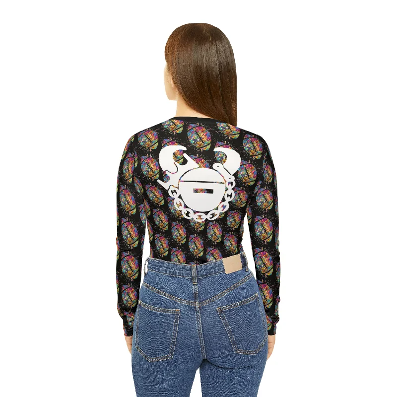 Women's Long Sleeve V-neck Shirt - Color Blast Football - Game Day Helmet Trendy Tie-Front Short Shirt