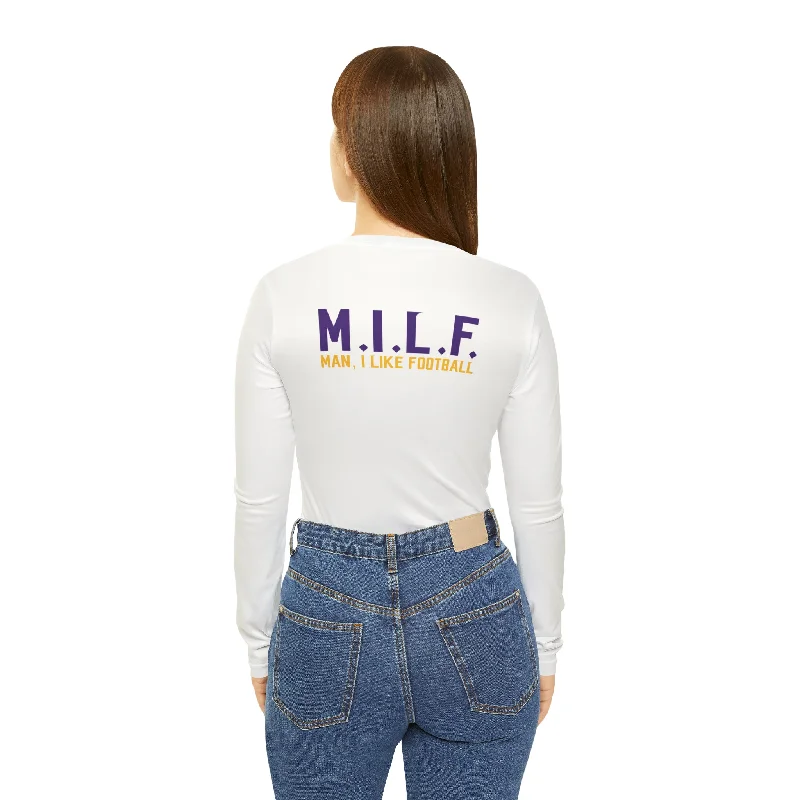 Women's Long Sleeve V-neck Shirt - M.I.L.F. Trendy Ruffled Short Sleeve