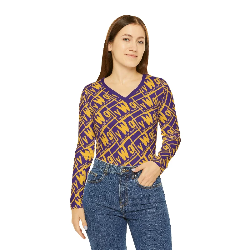 Women's Long Sleeve V-neck Shirt - Purple/Gold - VWO (Framed) Modern Short Sleeve Top Women's Long Sleeve V-neck Shirt - Purple/Gold - VWO (Framed) Modern Short Sleeve Top