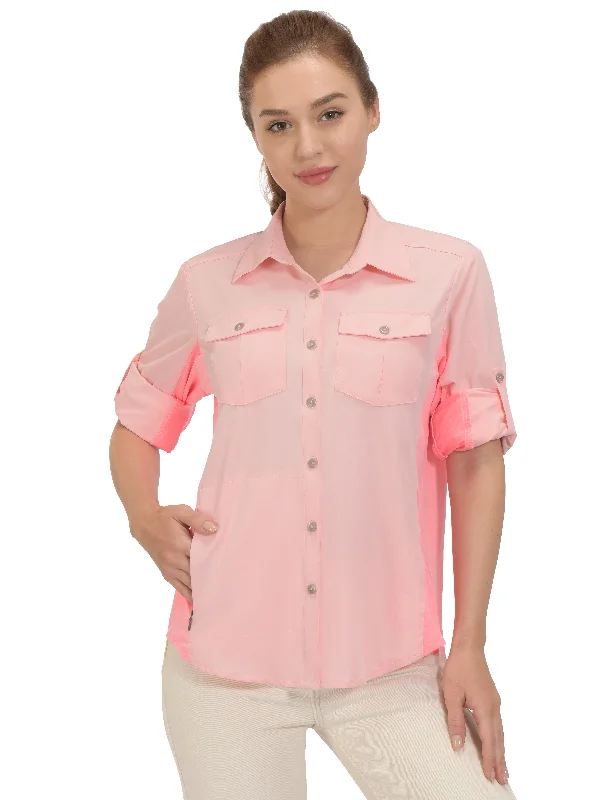 Women's UPF 50+ Long Sleeve Hiking Shirt Fashionable Button-Front Short Sleeve