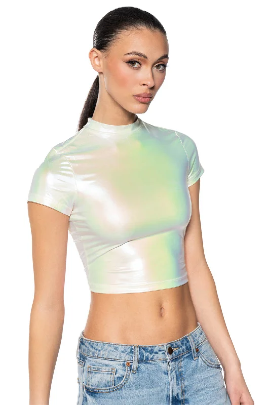 FEEL A WAY METALLIC SHORT SLEEVE CROP TEE