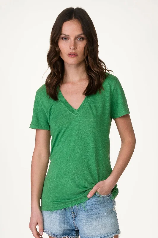 Green V Neck Linen Tee