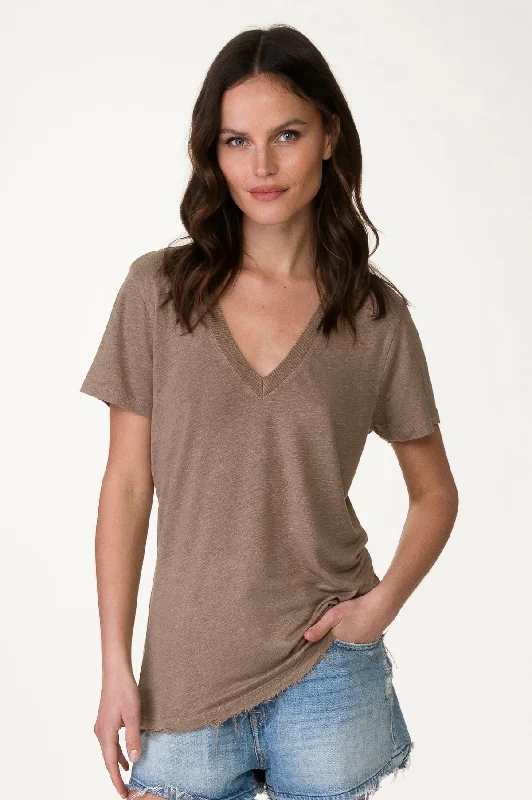 Sand V Neck Linen Tee