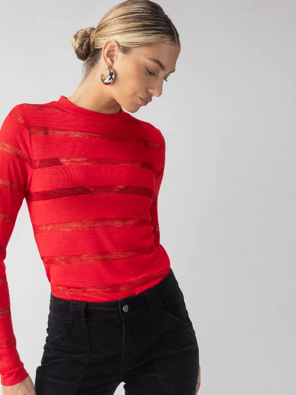 Semi Sheer Stripe Tee Mars Red