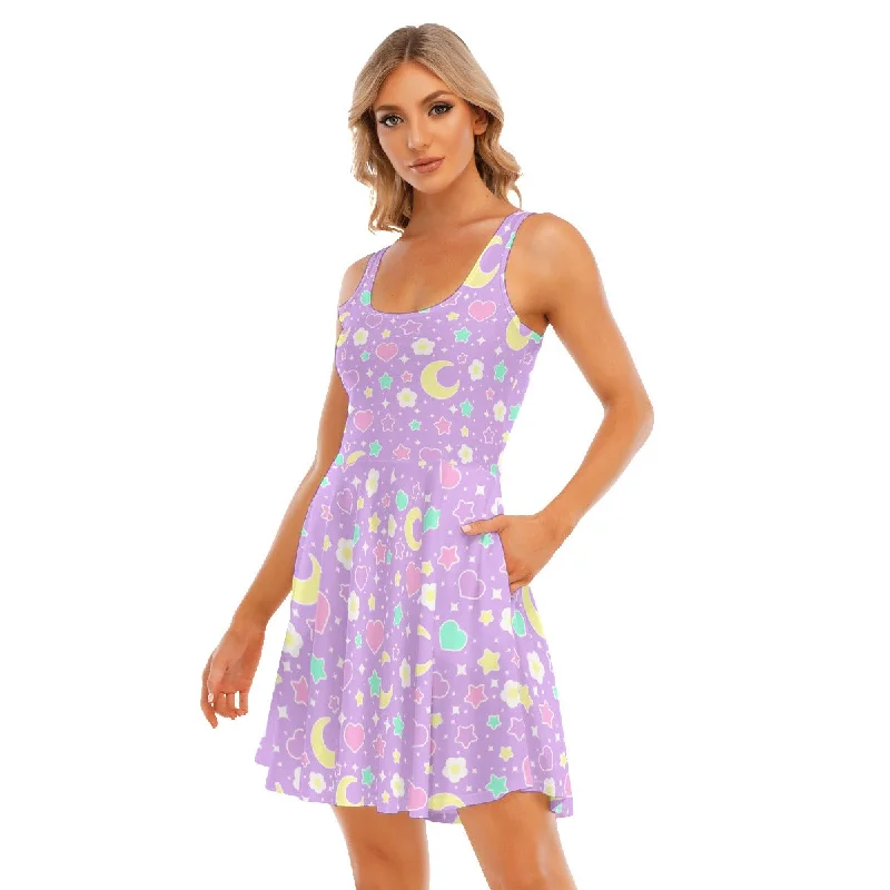 Magical Spring Purple Women's Skater Dress With Pockets