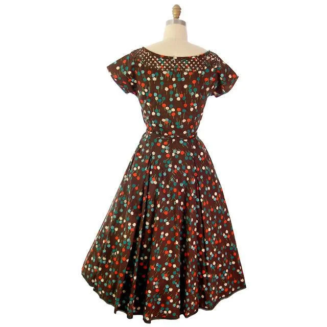 Vintage Dandelion Printed Circle Skirt Dress 1950s R&K Original 38-28-Free