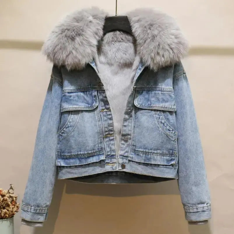 FZ Women's Fur Liner Short Thick Parkas Denim Jacket Denim Jacket Leather Jacket Suede Jacket