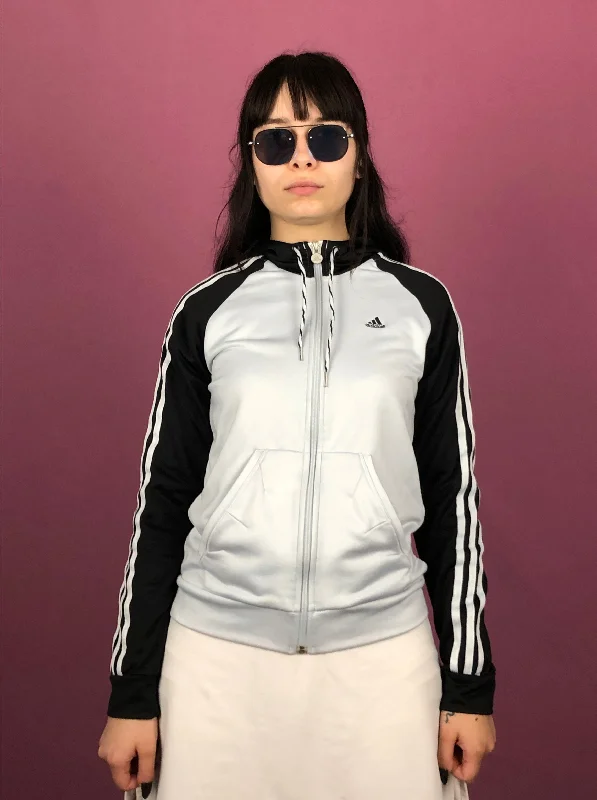 Adidas Vintage Women's Hooded Track Jacket - M Gray Polyester Belted Jacket Elasticated Jacket Padded Jacket Adidas Vintage Women's Hooded Track Jacket - M Gray Polyester Belted Jacket Elasticated Jacket Padded Jacket