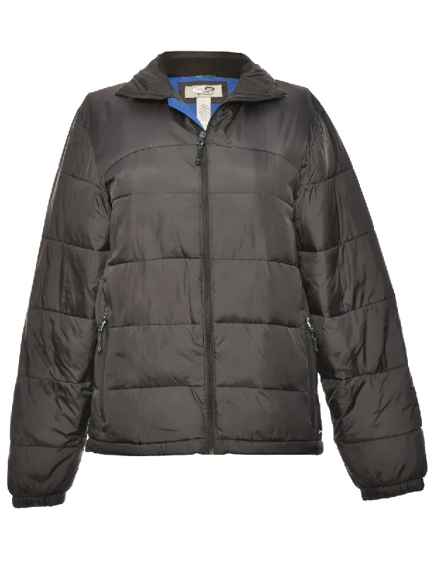 Black Champion Zip-Front Puffer Jacket - S Fleece Jacket Down Jacket Parka