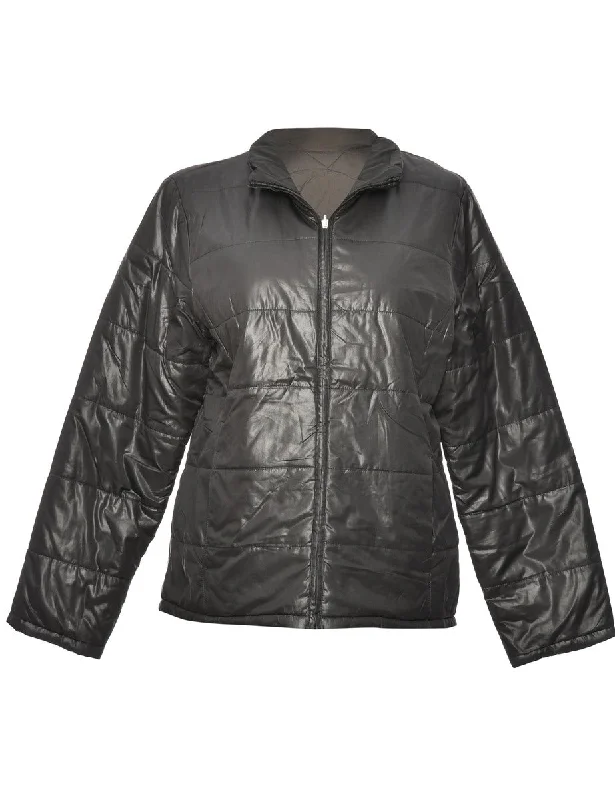 Black Classic Zip-Front Puffer Jacket - M Appliqued Jacket Beaded Jacket Sequined Jacket Black Classic Zip-Front Puffer Jacket - M Appliqued Jacket Beaded Jacket Sequined Jacket
