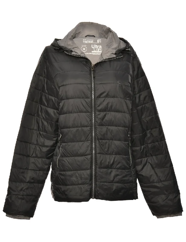 Black Classic Zip-Front Puffer Jacket - M Wool Fabric Cashmere Fabric Tweed Fabric