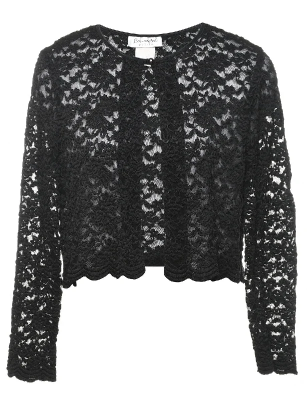Black Floral Lace Long Sleeve Jacket - M Fitted Jacket Loose Jacket Oversized Jacket Black Floral Lace Long Sleeve Jacket - M Fitted Jacket Loose Jacket Oversized Jacket