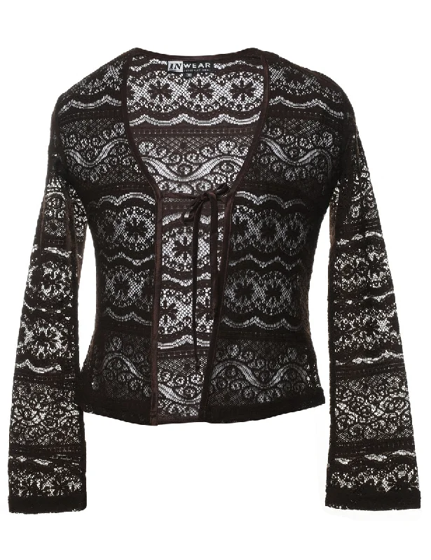 Black Long Sleeve Y2K Lace Sheer Jacket - S Nylon Jacket Polyester Jacket Spandex Jacket Black Long Sleeve Y2K Lace Sheer Jacket - S Nylon Jacket Polyester Jacket Spandex Jacket